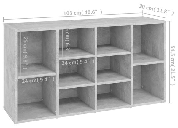 Betonszürke szerelt fa cipőtároló pad 103 x 30 x 55 cm