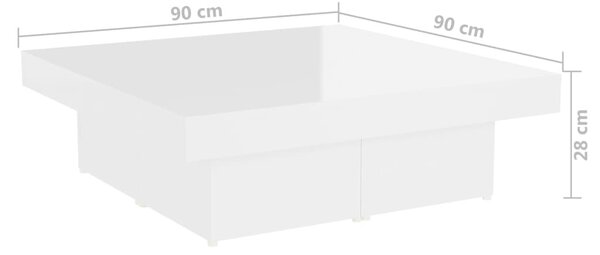 Magasfényű fehér szerelt fa dohányzóasztal 90 x 90 x 28 cm