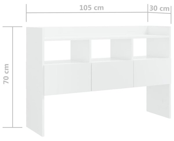 Magasfényű fehér szerelt fa tálalószekrény 105 x 30 x 70 cm