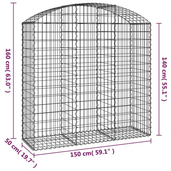 Íves horganyzott vas gabion kosár 150x50x140/160 cm