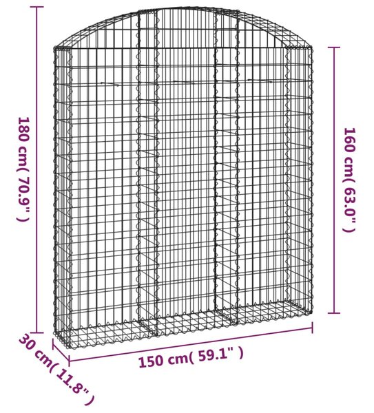 Íves horganyzott vas gabion kosár 150x30x160/180 cm