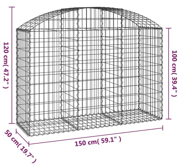 Íves horganyzott vas gabion kosár 150x50x100/120 cm