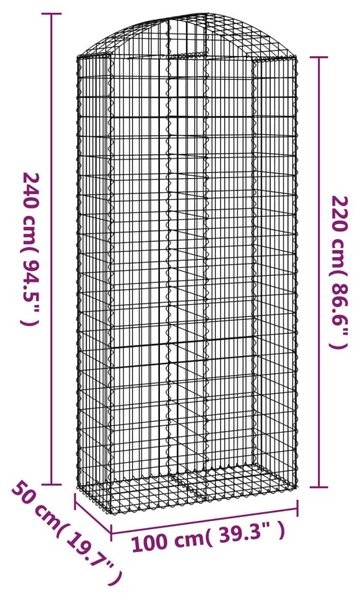 Íves horganyzott vas gabion kosár 100x50x220/240 cm