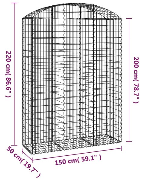 Íves horganyzott vas gabion kosár 150x50x200/220 cm