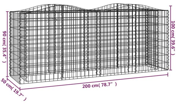 Íves horganyzott vas gabion magaságyás 200x50x100 cm