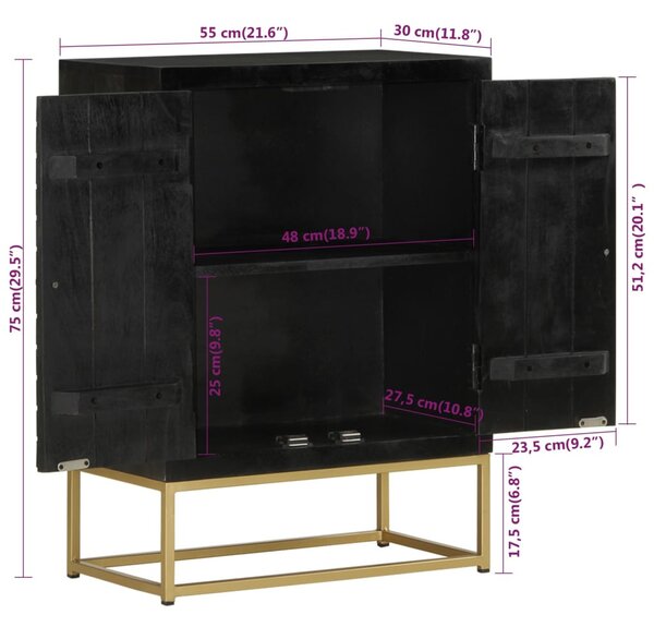 Fekete és aranyszínű 2 ajtós tömör mangófa tálaló 55x30x75 cm
