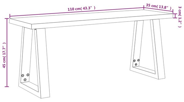 Tömör akácfa pad természetes éllel 110 cm