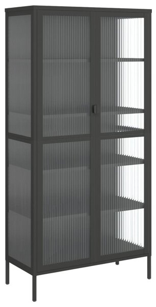 Fekete üveg és acél magasszekrény 85 x 40 x 180 cm