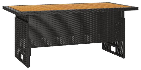 Fekete tömör akácfa és polirattan kerti asztal 100x50x43/63 cm