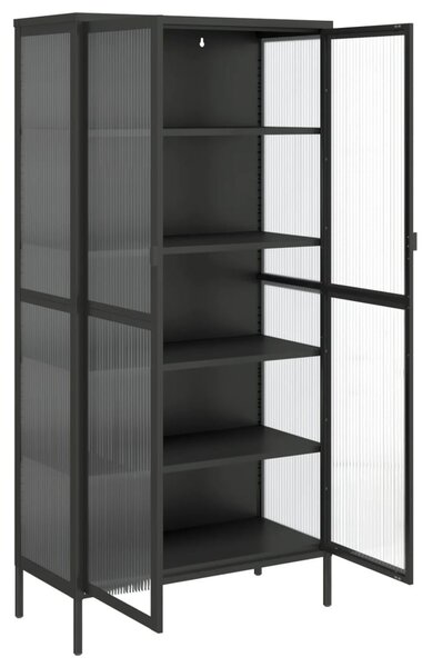 Fekete üveg és acél magasszekrény 85 x 40 x 180 cm