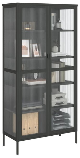 Fekete üveg és acél magasszekrény 85 x 40 x 180 cm