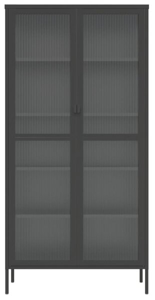 Fekete üveg és acél magasszekrény 85 x 40 x 180 cm