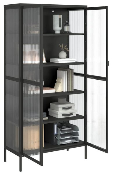 Fekete üveg és acél magasszekrény 85 x 40 x 180 cm