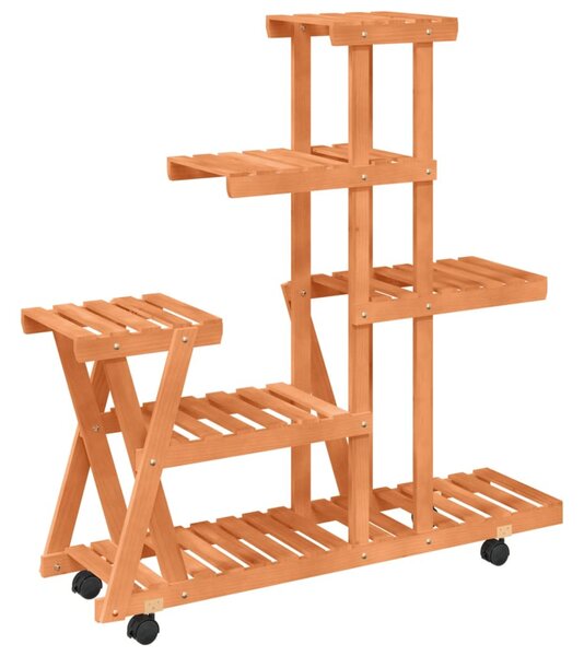 Tömör fenyőfa virágtartó állvány kerekekkel 95 x 25 x 101 cm