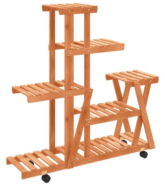 Tömör fenyőfa virágtartó állvány kerekekkel 95 x 25 x 101 cm