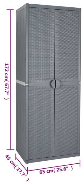 Szürke PP rattan kerti tárolószekrény 65 x 45 x 172 cm