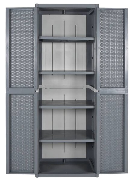 Szürke PP rattan kerti tárolószekrény 65 x 45 x 172 cm