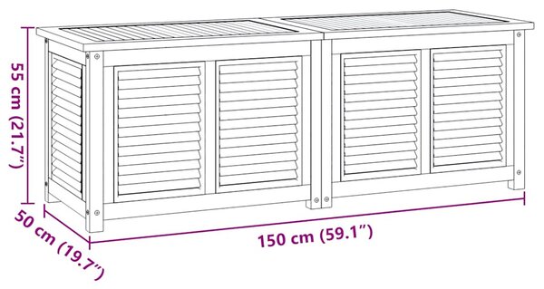 VidaXL tömör tíkfa kerti tárolóláda zsákkal 150 x 50 x 55 cm