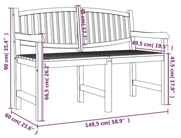VidaXL tömör tíkfa kerti pad 149,5 x 60 x 90 cm