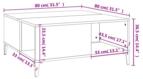Betonszürke szerelt fa dohányzóasztal 80x80x36,5 cm