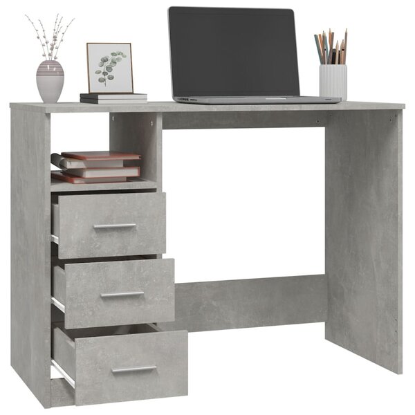 Betonszürke szerelt fa íróasztal fiókokkal 102x50x76 cm