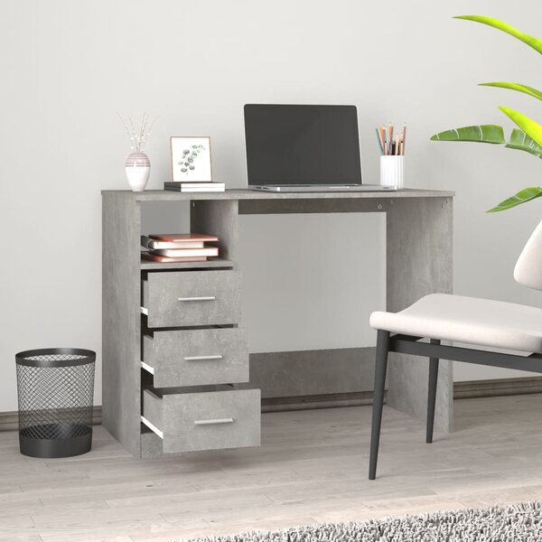 Betonszürke szerelt fa íróasztal fiókokkal 102x50x76 cm