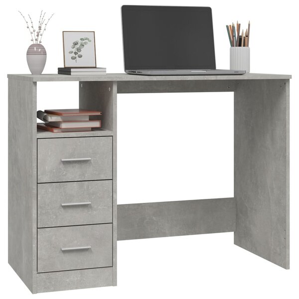 Betonszürke szerelt fa íróasztal fiókokkal 102x50x76 cm