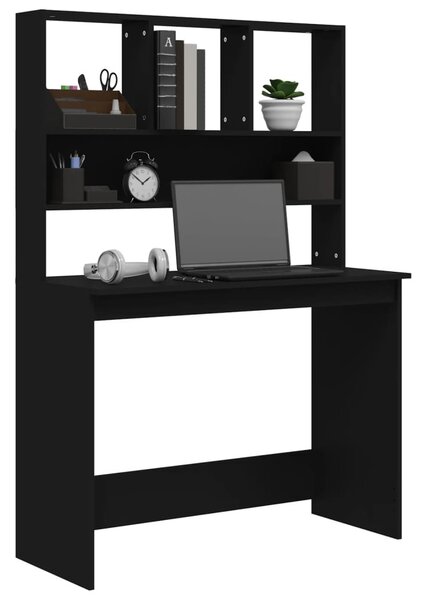 Fekete szerelt fa íróasztal polcokkal 102 x 45 x 148 cm