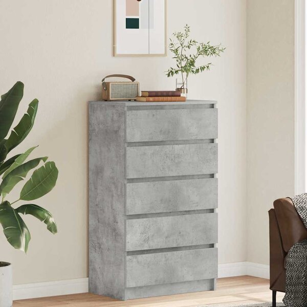 Betonszürke szerelt fa fiókos szekrény 60 x 36 x 103 cm