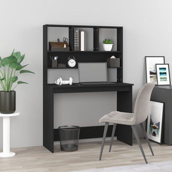 Fekete szerelt fa íróasztal polcokkal 102 x 45 x 148 cm