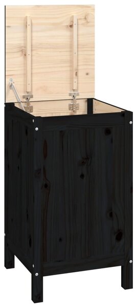 Fekete tömör fenyőfa szennyestartó láda 44 x 44 x 76 cm