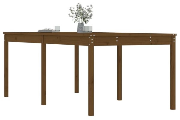 Mézbarna tömör fenyőfa kerti asztal 203,5 x 100 x 76 cm