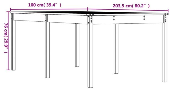 Mézbarna tömör fenyőfa kerti asztal 203,5 x 100 x 76 cm