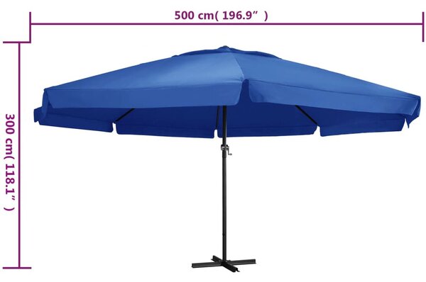 Azúrkék kültéri napernyő alumíniumrúddal 500 cm