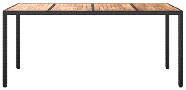 Fekete polyrattan és akácfa kerti asztal 190 x 90 x 75 cm