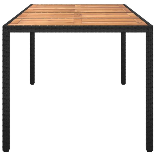 Fekete polyrattan és akácfa kerti asztal 190 x 90 x 75 cm