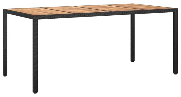 Fekete polyrattan és akácfa kerti asztal 190 x 90 x 75 cm