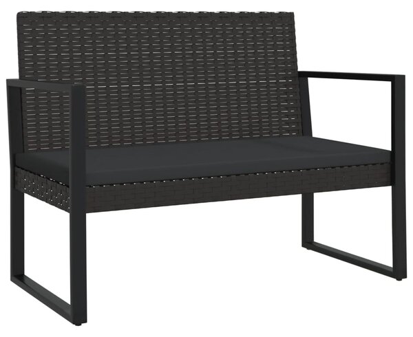 Fekete polyrattan kerti pad párnákkal 106 cm