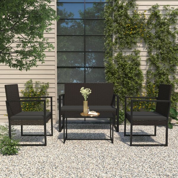 Fekete polyrattan kerti pad párnákkal 106 cm