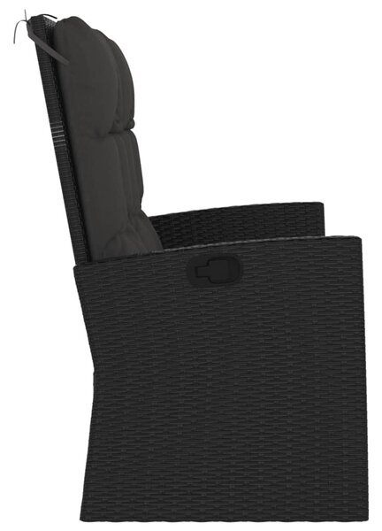 Fekete polyrattan dönthető kerti pad párnával 118 cm