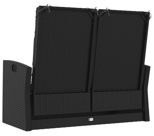 Fekete polyrattan dönthető kerti pad párnával 118 cm