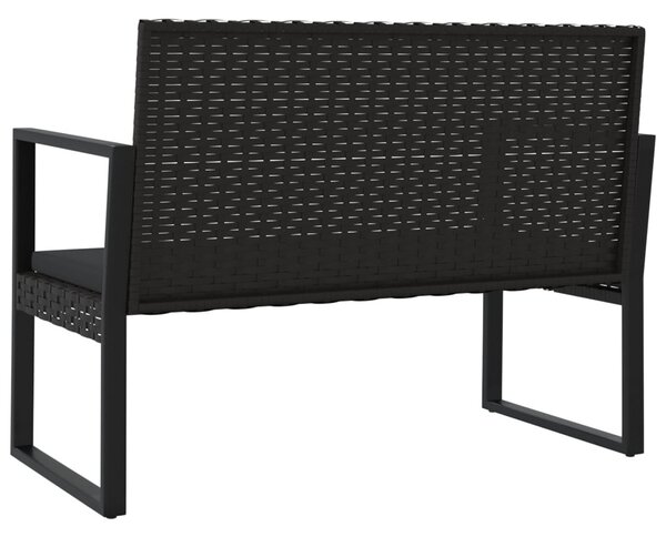 Fekete polyrattan kerti pad párnákkal 106 cm