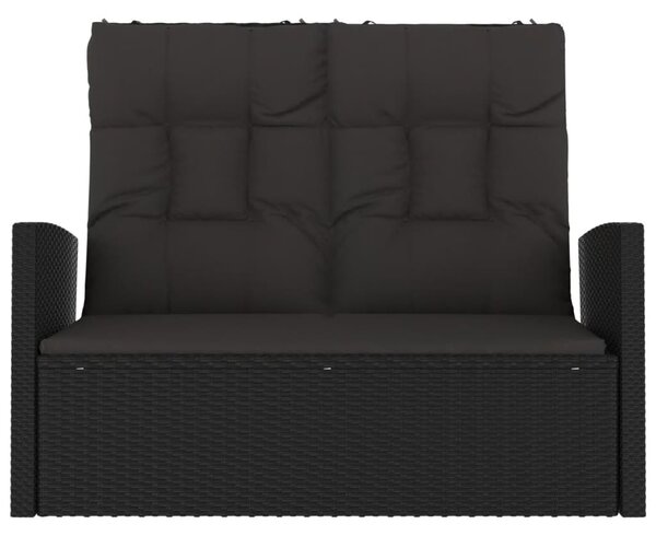 Fekete polyrattan dönthető kerti pad párnával 118 cm