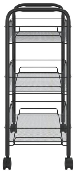 Fekete 3 szintes vas konyhai kerekes kocsi 46 x 26 x 64 cm