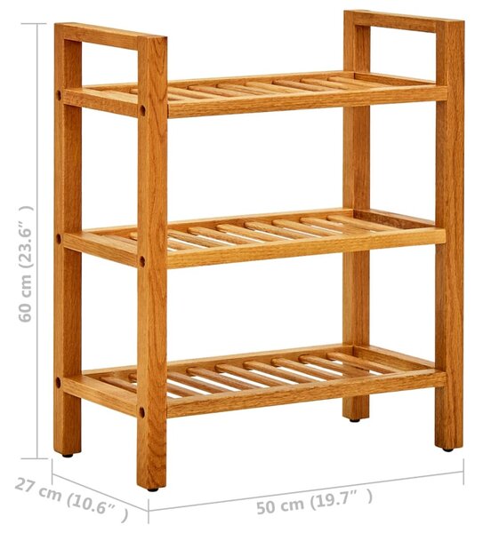 Tömör tölgyfa cipőtartó 3 polccal 50 x 27 x 60 cm