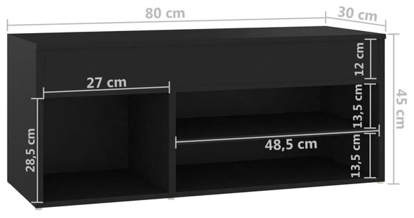 Fekete szerelt fa cipőtároló pad 80 x 30 x 45 cm