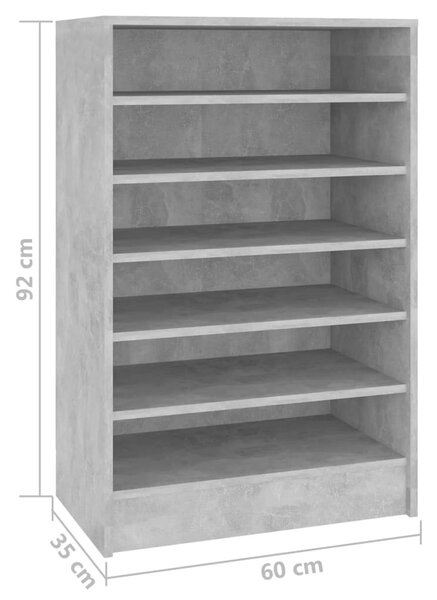Betonszürke szerelt fa cipősszekrény 60 x 35 x 92 cm