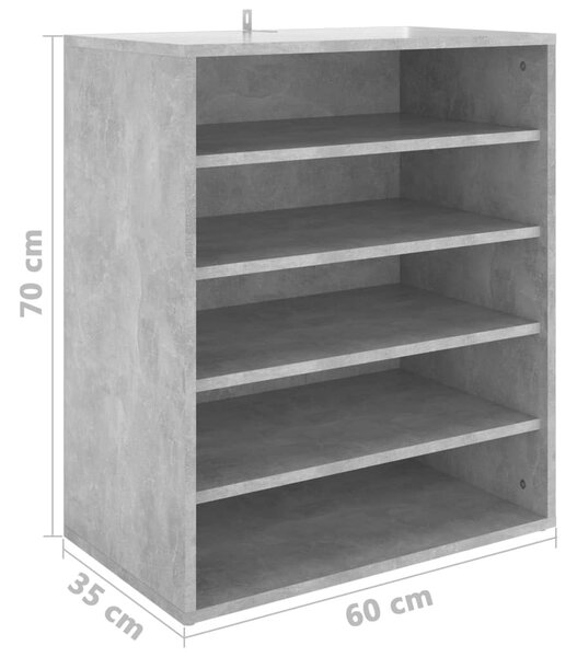Betonszürke szerelt fa cipősszekrény 60 x 35 x 70 cm