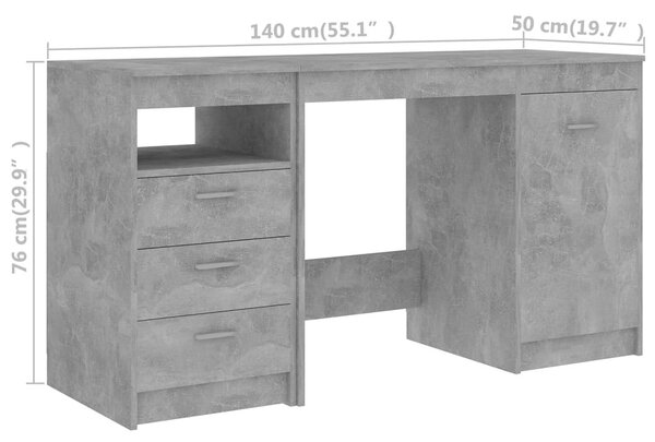 Betonszürke szerelt fa íróasztal 140 x 50 x 76 cm
