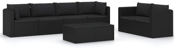 7 részes fekete polyrattan kerti társalgószett párnákkal